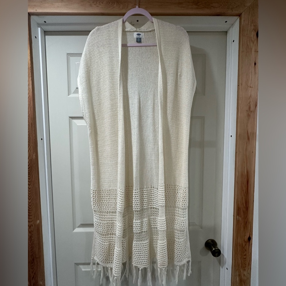 Old Navy Cream Cardigan Sweater with Fringe
